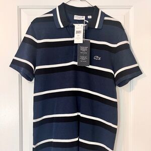 Lacoste Short Sleeved Polo- Striped (Navy blue/black/white)